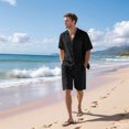 thumbnail image 4 of Men'S 2 Pieces Shirt Set Short Sleeve Button Down Casual Hippie Holiday Beach T-Shirts Shorts Outfits, 4 of 8