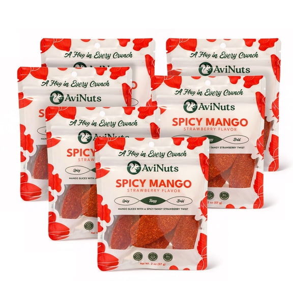 Sweet & Spicy Dried Mango Snack – Chewy Mango Slices, 6 pack (2 oz Each, 12 oz Total) | Strawberry Chili Flavor | AviNuts