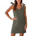 thumbnail image 5 of jtjvou Women's Summer Cotton Dresses V Neck Tie Strap Sleeveless Loose Fit Casual Solid Mini Coverup Dress Dark Gray M, 5 of 9