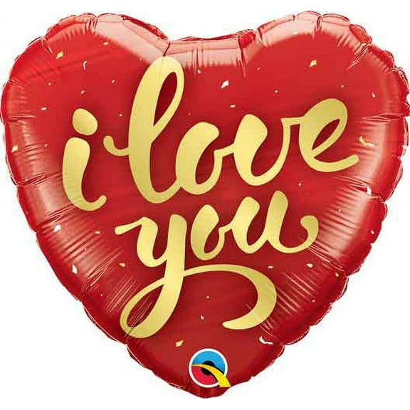 18 inch I Love You Gold Script Qualatex Foil Mylar Balloon - Party Supplies Decorations