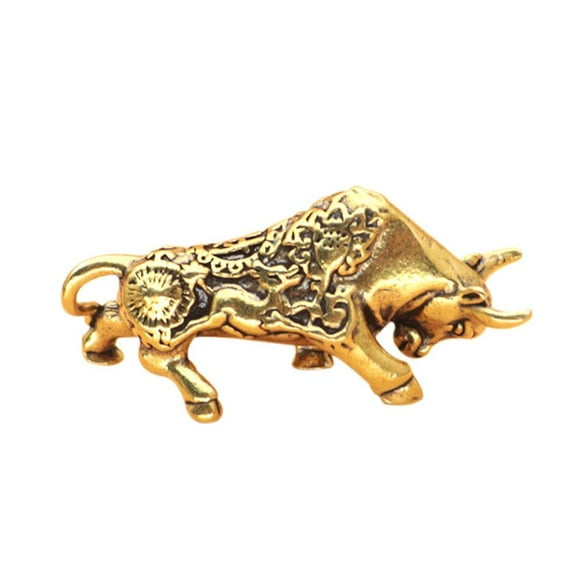 LONPUN Mini Copper Cow Ox Statue Sculpture,Small Brass Metal Statue Ornament Animal Handmade OX Bull Statue,Off Figurines, Fengshui L1K7