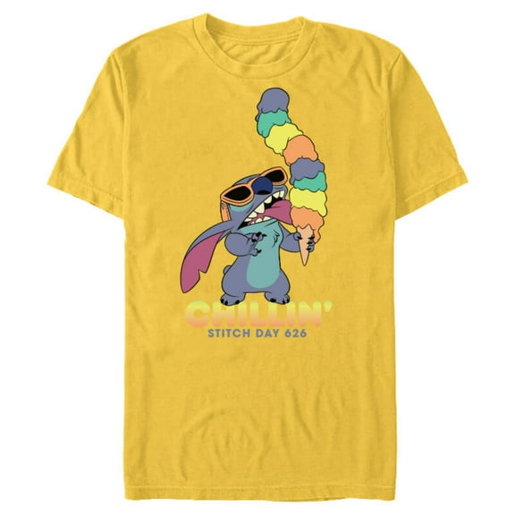 Disney Lilo and Stitch Ice Cream Chillin' - Short Sleeve Blended T-Shirt for Adults -Customized-Yellow
