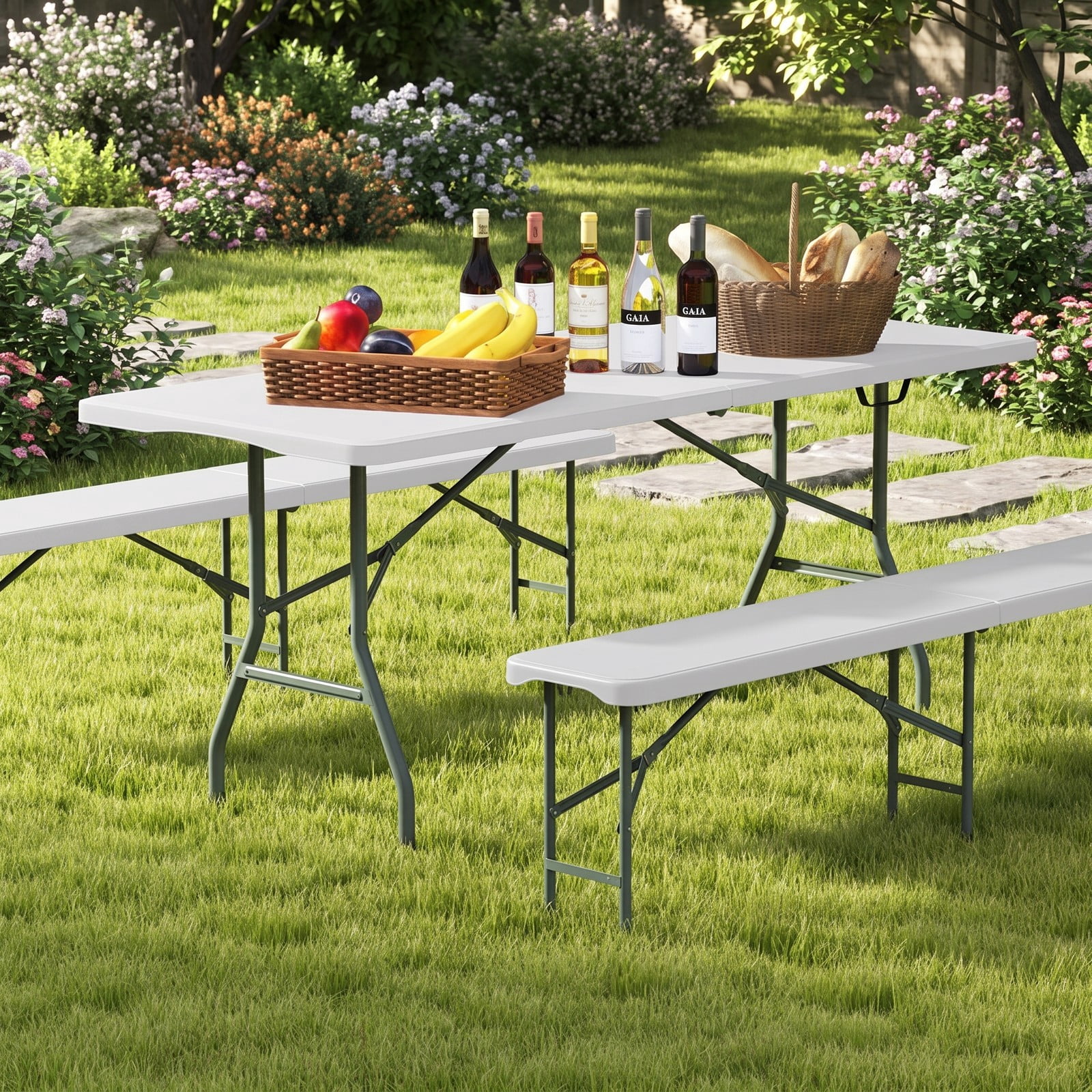 Furnibear 6 FT Portable Folding Table, 350 LBS Fold-in-Half Utility Table with Waterproof HDPE Tabletop and Carrying Handle for Picnic Camping Party Indoor, White