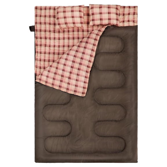 Cotton Double Sleeping Bag for Adults, 2 Person Cold Weather Queen Size Flannel Sleeping Bags for Camping, Black/Navy Blue