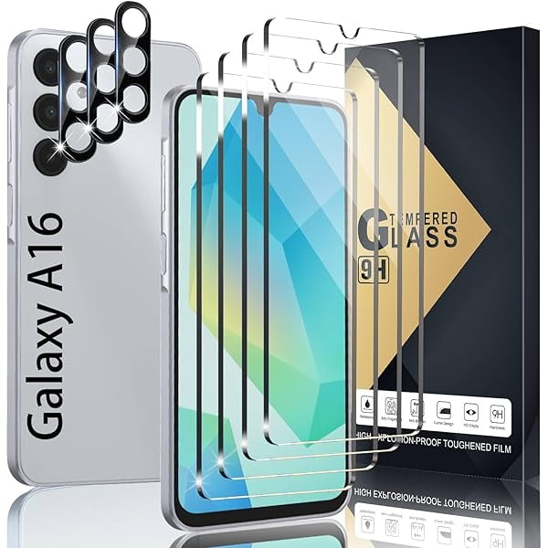 wonima11 4+3 Pack Screen Protector Compatible with Galaxy A16, 4 Tempered Glass with 3 Camera Lens Protectors, High Clarity, Anti-Shatter, Bubble Free, Scratch Resistant