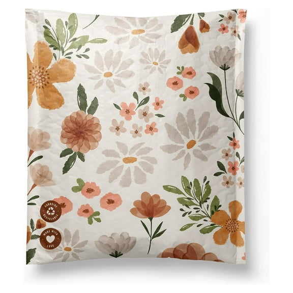 Biodeagradable Paper Bubble Mailers - Self-Seal, Printed Mailing Bags - Thick Mailing Envelope for Stationery and Small Accessories (Gardenlumina 25 pack, 10 x 13 Inch)