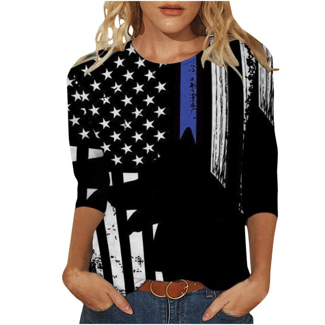 CHUANK Plus Hauts pour Femmes Chic Décontracté Col Rond Manches Courtes Chemises et Blouses pour Femmes T-Shirts à Imprimé Papillon du 4 Juillet pour Femmes Tunique Graphique Patriotique Tendance Haut d'Été Plage