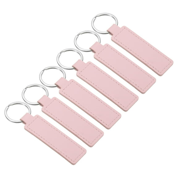4" PU Sublimation Keychain Blanks, Leather Key Fob with Rings for DIY Craft Car Key, Pink, 6 Pack