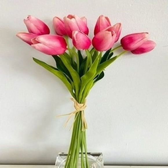 14" Real Touch Dark Pink Mini Tulip Bunch Artificial Flowers