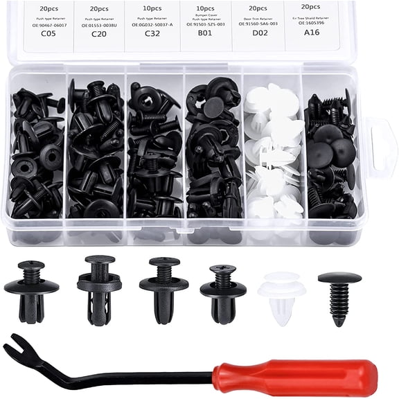100Pcs Plastic Rivet Clips Plastic Rivets Protective Fasteners with Different Shapes and Sizes Universal for Auto Cars Door Panels with Storage Box(Black, White)