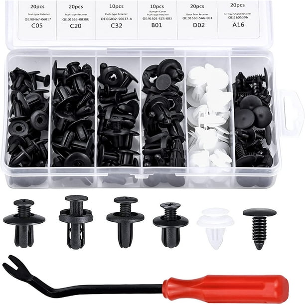 100 clips de remaches de plástico, remaches de plástico, sujetadores protectores con diferentes formas y tamaños, universales para paneles de puertas de automóviles con caja de almacenamiento (negro,