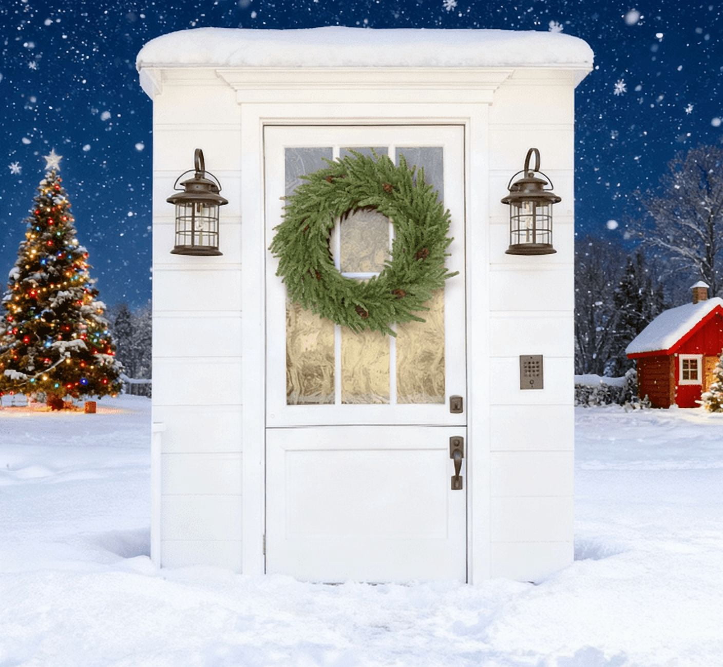 Christmas Wreath, Artificial Norfolk Pine Wreath with Pine Cones and 88 Realistic Branches for Door