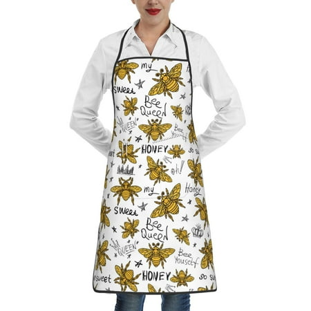 

Lukts Hohey Bee Golden2 Pattern Kitchen Apron Waterdrop Resistant Apron with adjustable Aprons for Women and Men with Pockets Cooking Apron
