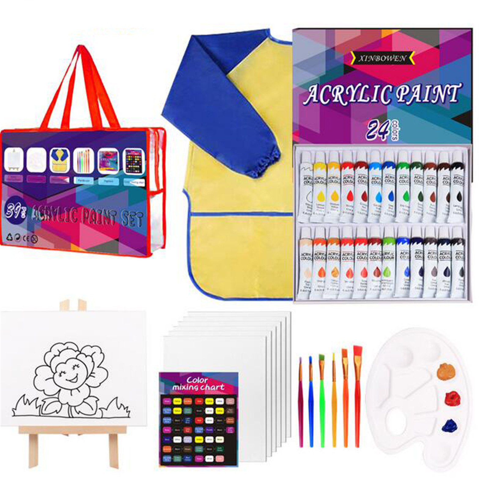 UttpKLBx Office Must Haves 39Pc Acrlic Paint Pigment set Contains paintbrush, easel,, drawing paper for School Supplies (C)