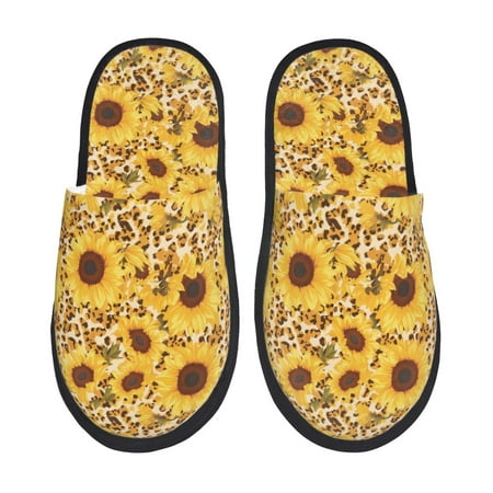 Balery Abstract Leopard Print Sunflower Slient Indoor Furry Fleece Comfort House Shoes Soft Non-Slip Home Shoes Cotton slippers House Slippers-- Large