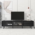 thumbnail image 2 of Euroco TV Stand for 75 inch Media Console with Sliding Glass Doors, Wood TV Console Entertainment Center for LIving Room, Black, 2 of 8