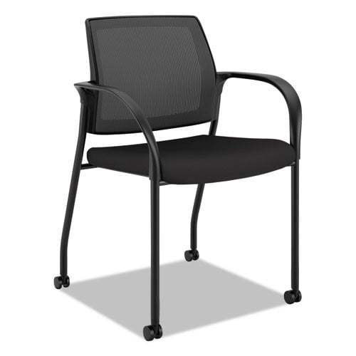 HON Ignition 2.0 4-Way Stretch Mesh Back Mobile Stacking Chair, Supports 300 lb, 18" Seat Height, Black Seat/Back, Black Base