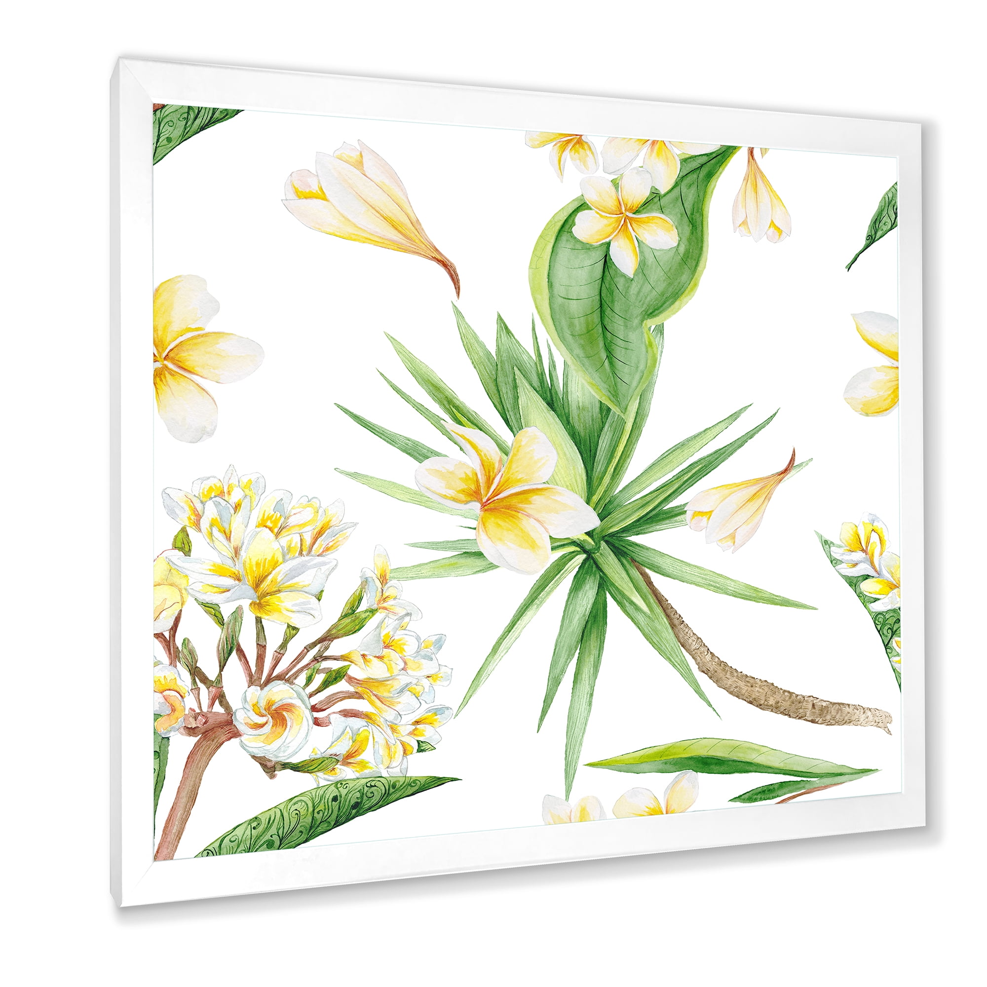 Designart 'Yellow Flowers and Tropical Foliage V' Modern Framed Art Print