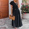 thumbnail image 2 of Sngxgn Women's Casual Fall Dresses Long Sleeve Wrap V Neck High Low Ruffle Dress(Black,XXL), 2 of 5