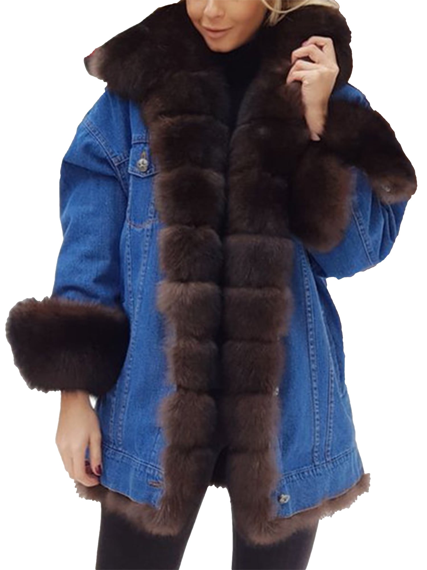 Haite Women Fluffy Denim Jacket Casual 