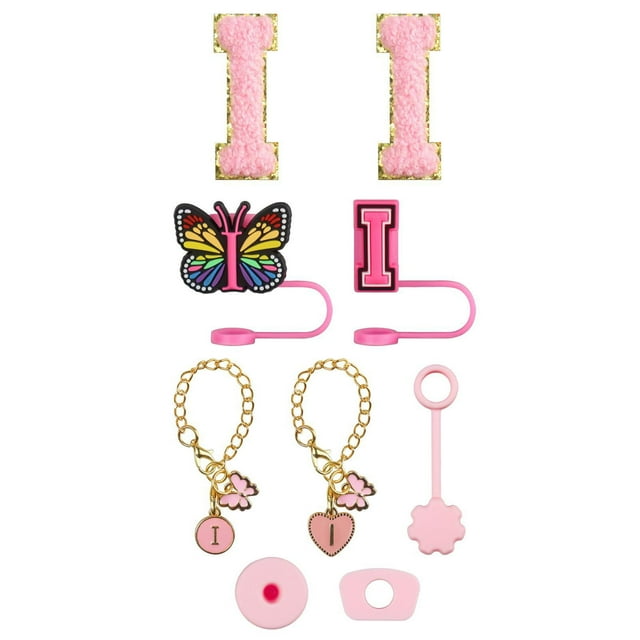 Glass&Bottle Drinkware Accessory Set Embroidery Patch Straw Covers Charm Necklace Chain Leak Guard Accessories for Cups Complete Decorative Upgrade Kit