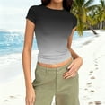 thumbnail image 2 of YUGYXL Women's Summer Slim Fit Gradient Crop Tops Short Sleeve Crewneck Tight T-Shirts Dressy Stretch Going Out Casual Blouse Black L, 2 of 7