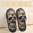 thumbnail image 2 of Bixox Men's Women's Metal Style Horned Skull Patterned Plush House Slippers, Memory Foam Slippers, Indoor and Outdoor Warm Plush Bedroom Shoes, Soft Flat Sole, Comfortable and Non-slip, 2 of 5