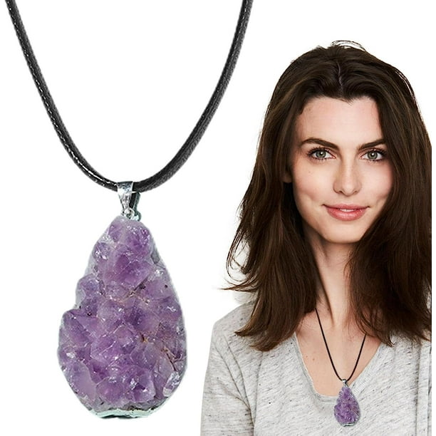 Collar de Amatista | Colgante de racimo de Amatista Natural,Regalos de la joyería de la energía del cumpleaños del día de San Valentín de los Hombres de Las Mujeres