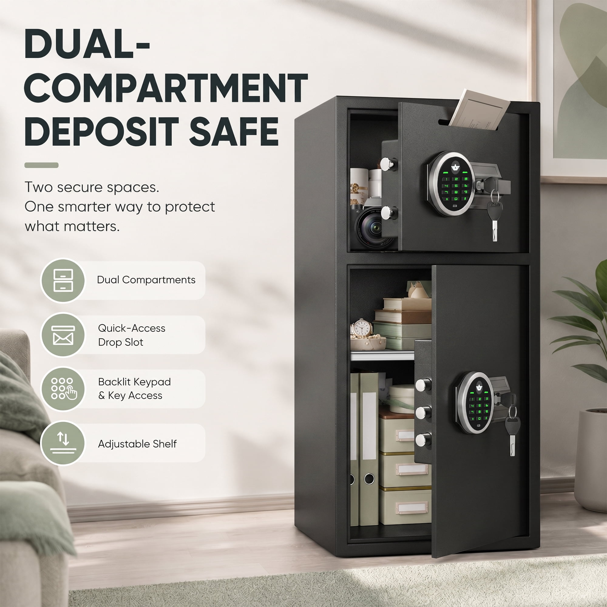 Silkight 6.5 Cu ft Large Safe Box, Money Safe with Adjustable Shelf and LED Light, Digital Keypad, Home Safes with Deposit Slot & Dual Alarm System