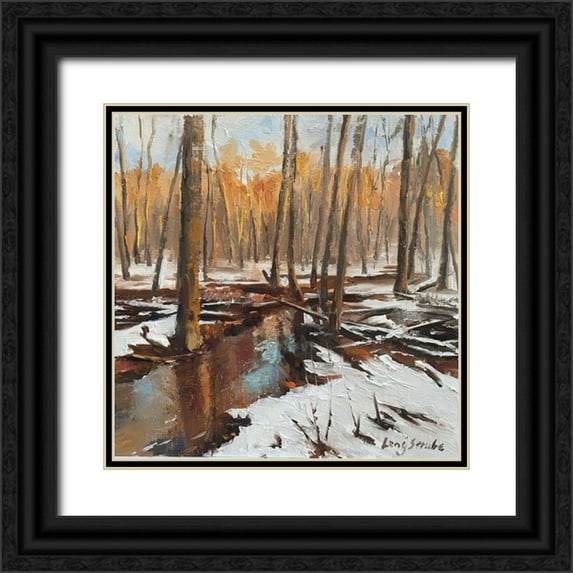 Strube, Ling 20x20 Black Ornate Wood Framed with Double Matting Museum Art Print Titled - An Evening in Winter