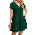thumbnail image 2 of Summer Women V Neck Flowy Babydoll Dresses Short Sleeve Swing Shift Loose Casual Mini Dress, 2 of 5