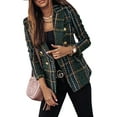 thumbnail image 5 of Women Skinny Suit V-Neck Lapel Double-Breasted Plaid Coat Winter Trench Blazers Jacket,, 5 of 11