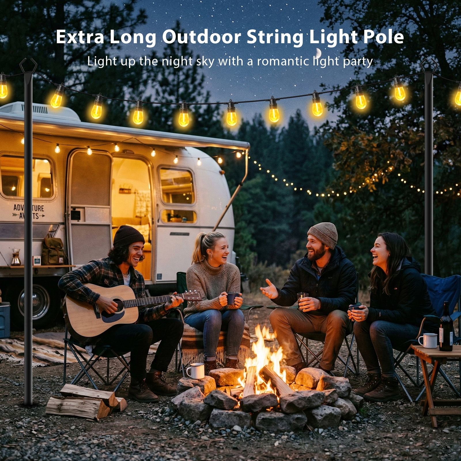 10Pack String Light Poles ,10FT Light Poles for Outside Lights,Outdoor with Fence Brackets Hanging Lights,Metal Stand Deck Patio Backyard