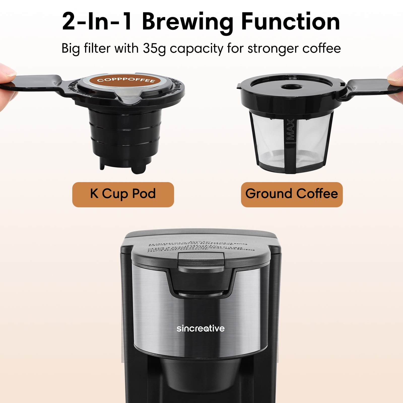 Buy Sincreative Single Serve Coffee Maker for K Cup Pods & Ground Coffee,Coffee Machine with