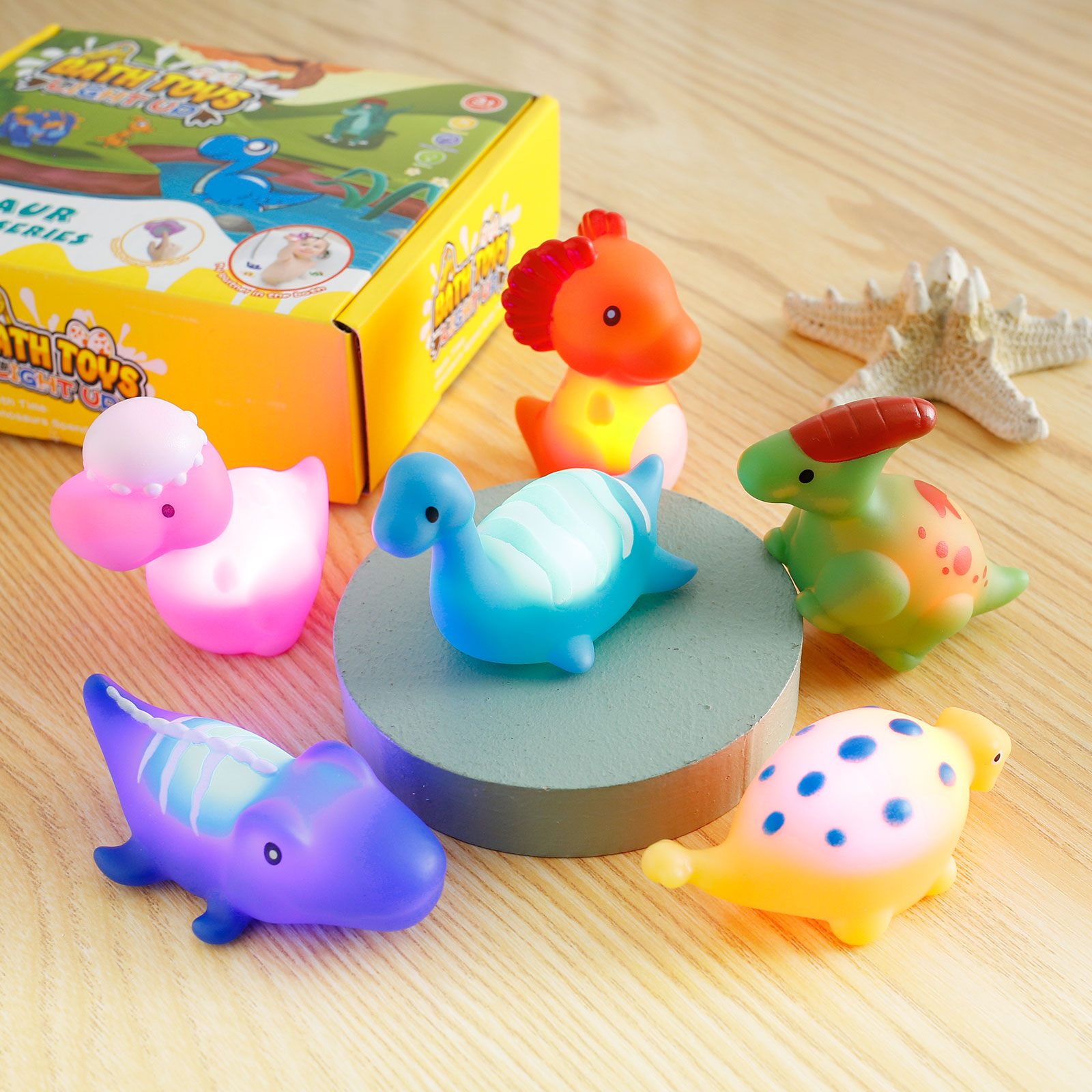 6 Pcs Dinosaur Bath Toys Light Up Floating Dinosaur Baby Bath Toys Set