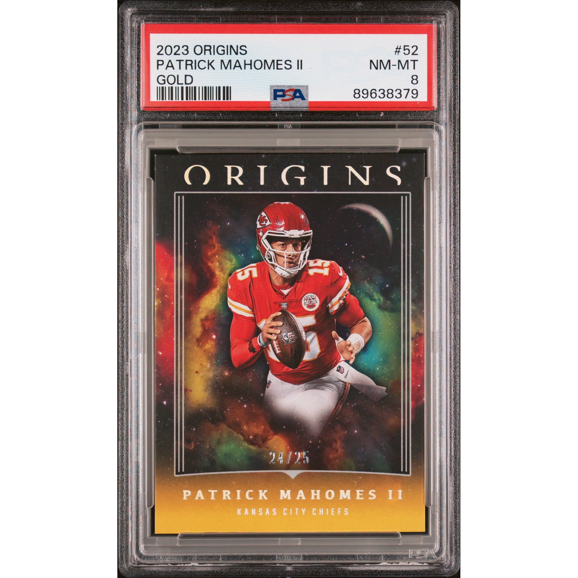 Patrick Mahomes II 2023 Panini Origins Gold Football Card #52 Graded PSA 8 24/25 Cert #89638379