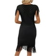 thumbnail image 4 of Diufon Knit Cotton Dresses for Women Solid Color Hem Fringe Dress Crewneck Cap Sleeve Hollow out Dress, 4 of 5