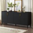 FURNINEST MDF Rubber Wood 63" 4-Door Accent Cabinet Adjustable Shelves Modern Design, Black ...