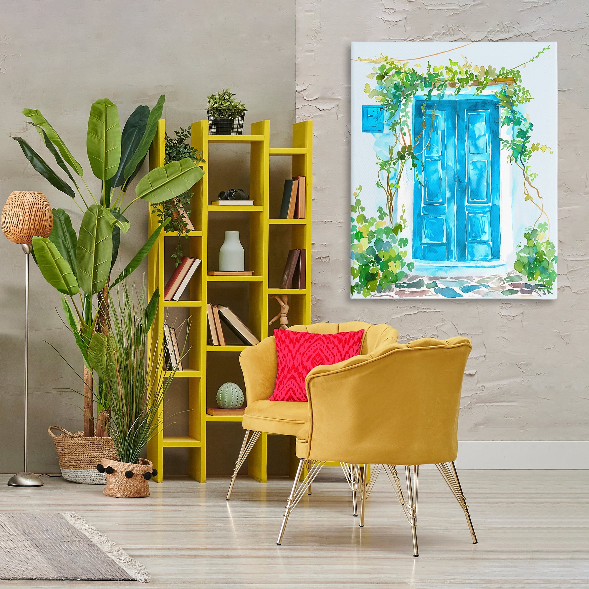 Stupell Industries Blue Vine Covered Door Scenery Painting Gallery Wrapped Canvas Art Print Wall Art, 36 x 48
