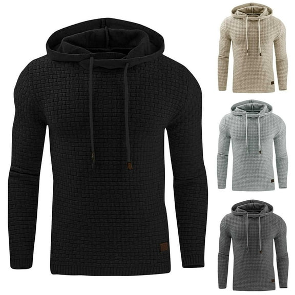 Utoimkio Men's Hooded Sweatshirts Pullover Long Sleeve Solid Knitted Hoodie Pullover Sweaters Fall Winter Warm Crewneck Sweatshirts for Men