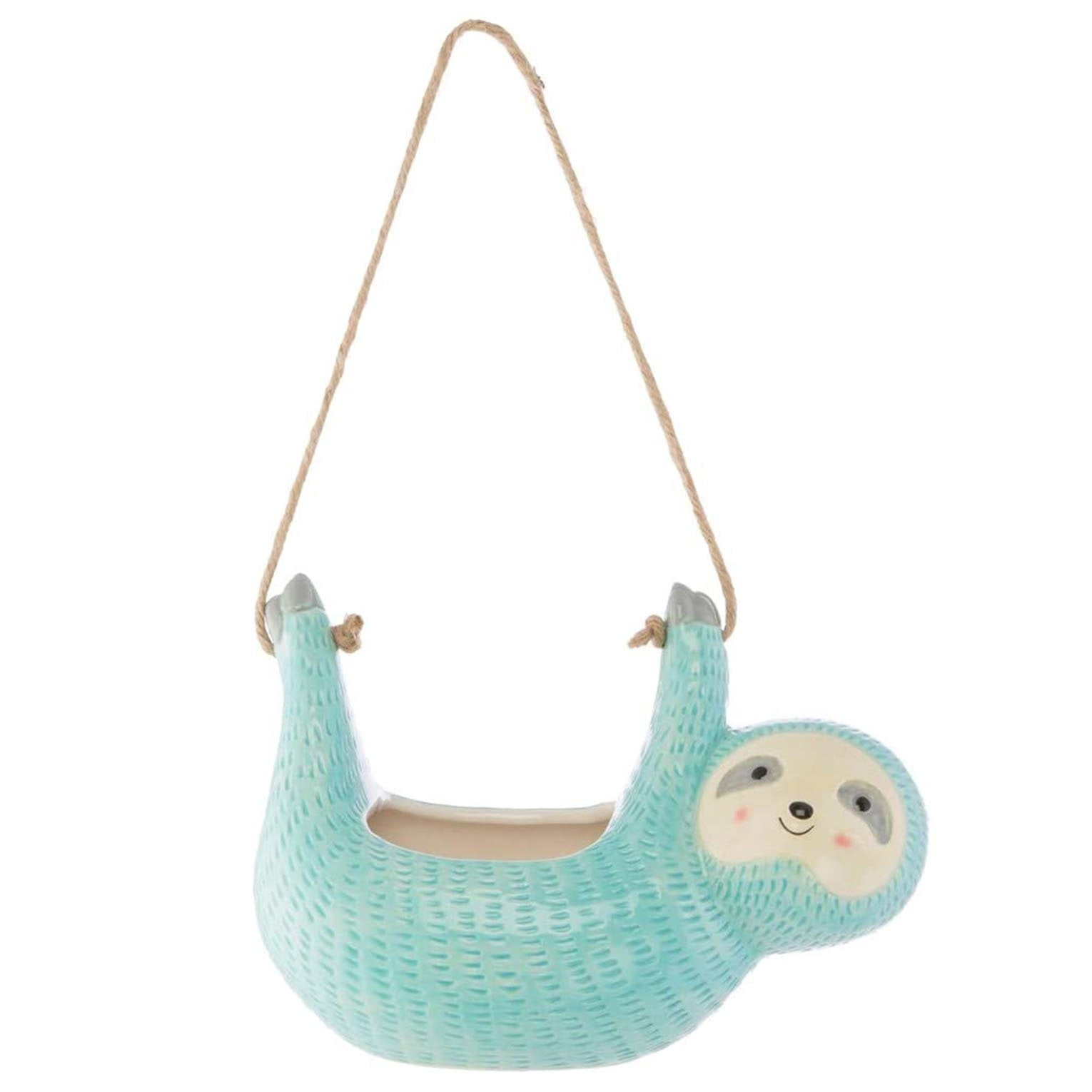 Sloth Hanging Planter  Succulent Plant Pot Indoor Outdoor Ceramic Animal Planters Pots Flowerpot Container 1, L Blue