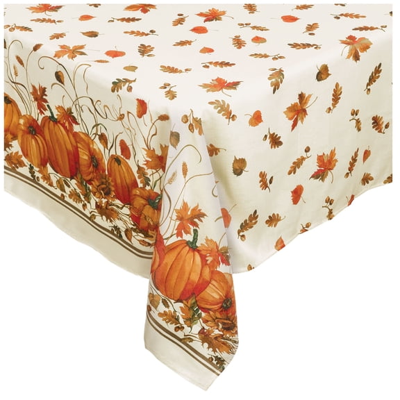 Amscan Autumn Pumpkin And Leaves Printed Table Cover, 60" x 84", White