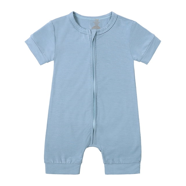 MIASHUI Barboteuses pour Bébés Filles Garçons Combinaison à Fermeture Éclair Pyjama à Manches Courtes, Bleu, 0-3 Mois