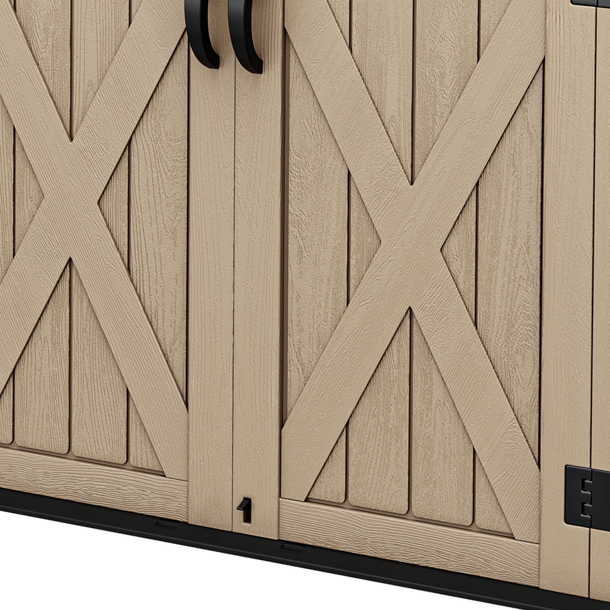 Uforic Outdoor Horizontal Storage Shed with X-Shaped Lockable Door, 35 Cu Ft Weather Resistant Resin Tool Shed, Brown