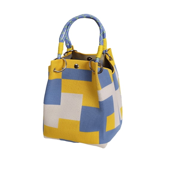 Surpdew Pastel Checkered Woven Tote Bag For Women, Colorful Braided Handle Small Handbag, Cute Pink Blue Beige Patchwork Purse For Daily Use, Shopping & Travel D 6.3X6.7X9.06In