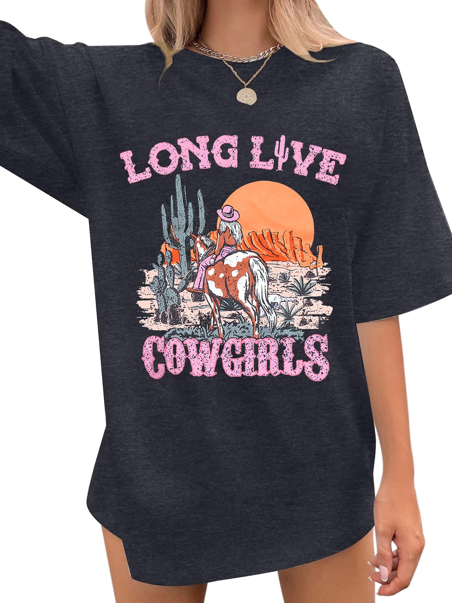 Women's Cowgirl T-Shirt - Vintage Farm Graphic Tee, Funny Cow Print Short Sleeve Top