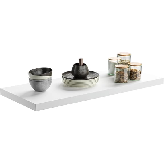 Dumekko Large Floating Shelves for Wall Set of 1 Wooden Wall Shelves 24 in x 10 in x 1 in Room Decor Long Shelf with Invisible Wall Mount Bracket for Bedroom, Kitchen, Living Room, White