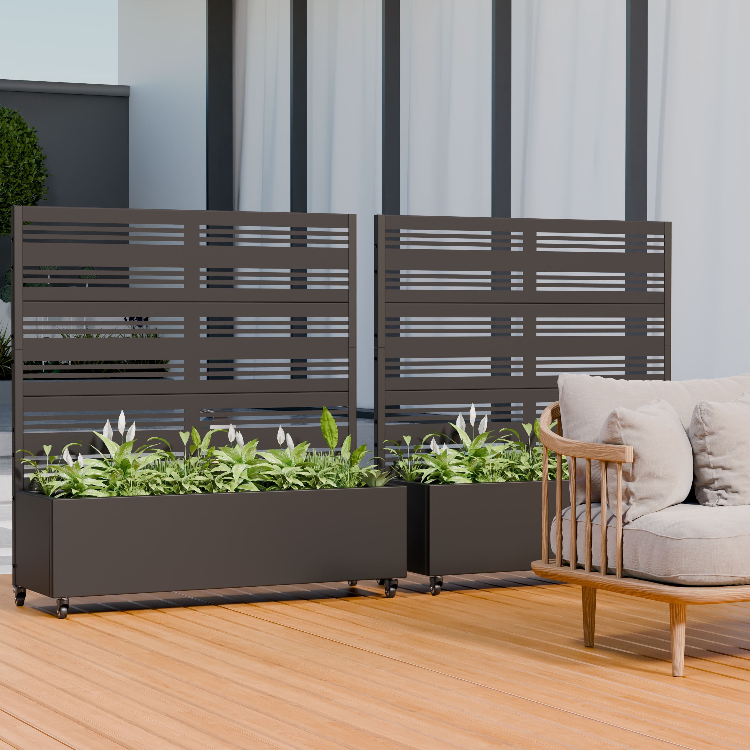 MAYEERTY 3 Panels Outdoor Metal Planter Box, Durable Weather-Resistant Planter, 2 pcs Decorative Metal Flower Box for Patio, Balcony, Garden