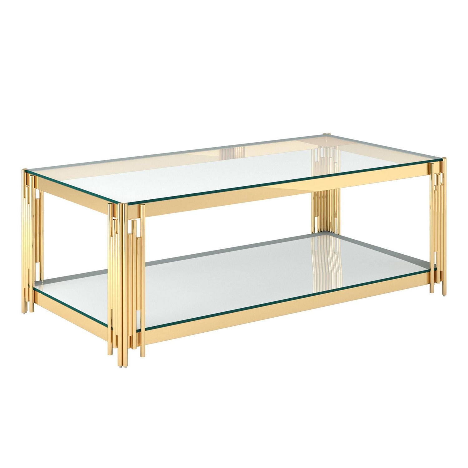 Contemporary Metal and Glass Rectangular Coffee Table - Gold