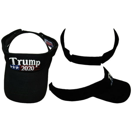 Trump 2020 Black (3 stars) White Letters Embroidered Visor Cap Hat (RUF)